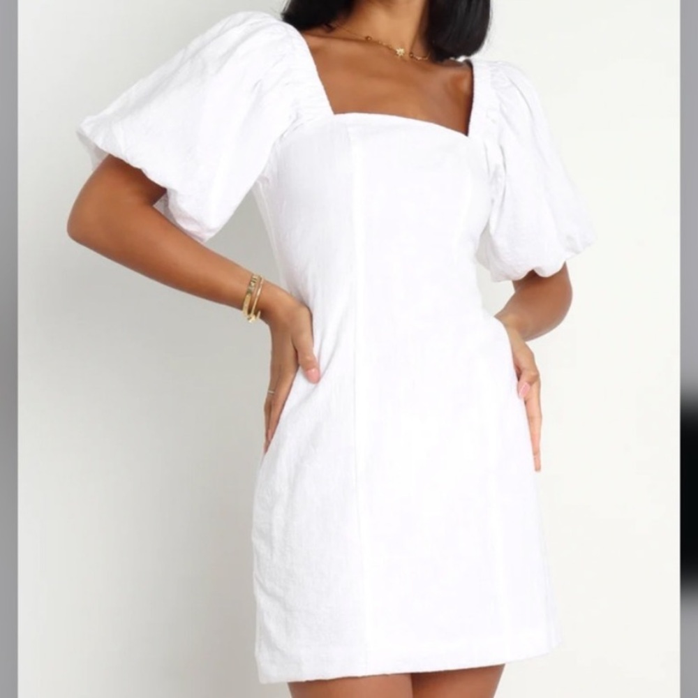 NWT SNDYS X Revolve White Tuscany Cotton Puff Sleeve Mini Dress Smock Boho XL - Picture 3 of 11